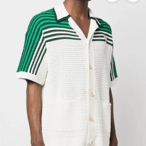 Men's Green and White Cardigan Sweater